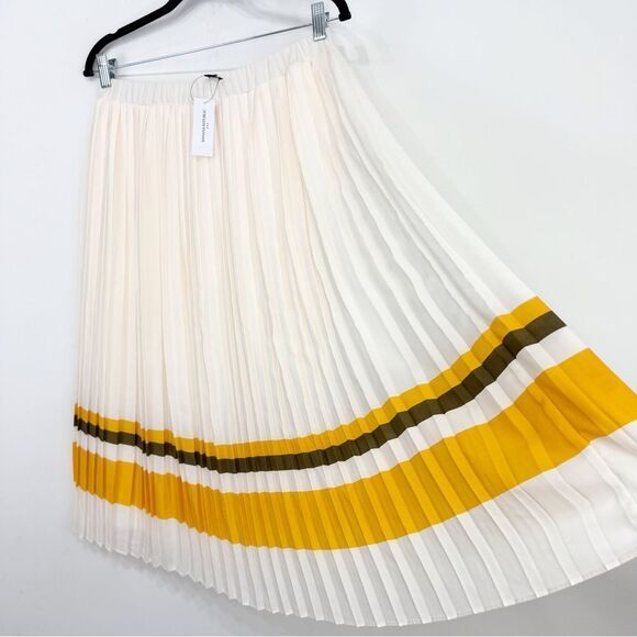 Banana Republic Factory Cream Pleated Yellow Green Hem Stripe A-Line Skirt NEW - Picture 4 of 16